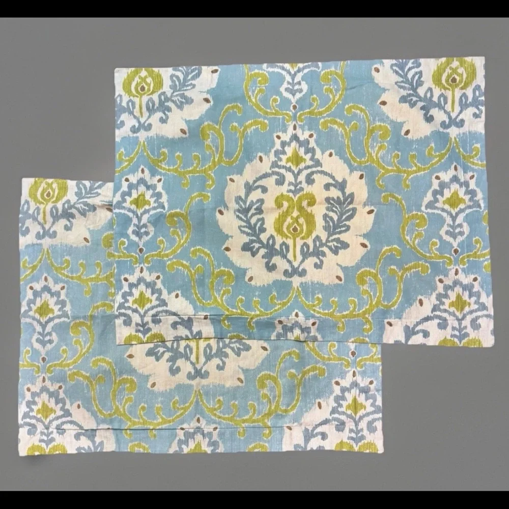 POTTERY BARN Pillow Shams Set of 2 Standard Size Joyce Ikat Cotton Linen Cases
